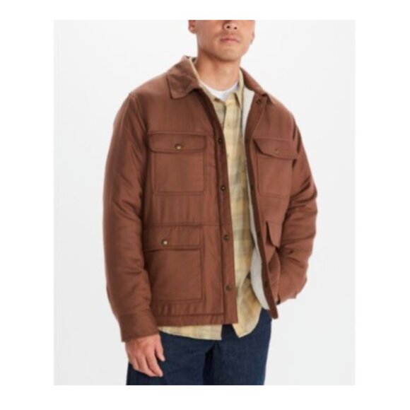 NWT Marmot Ridgefield Solid Faux-Sherpa Flannel Shirt Jacket - Pinecone
